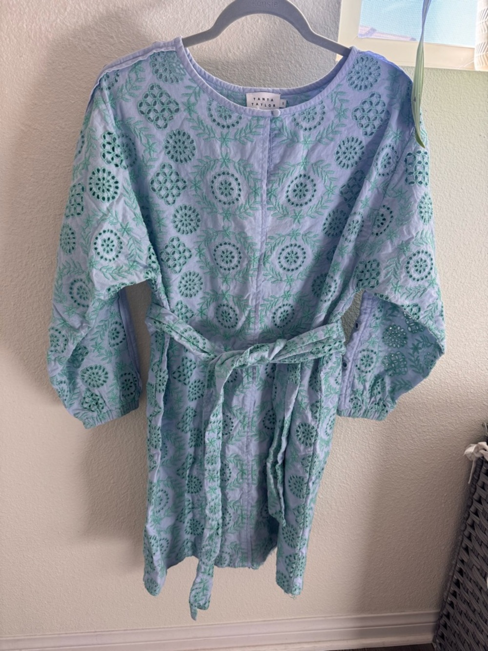 Tanya Taylor Light Aqua Embroidered Eyelet Top